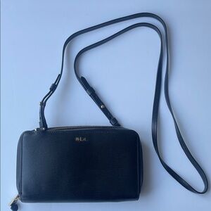Ralph Lauren (RLL) Black Saffiano Leather Compact Crossbody Bag GUC